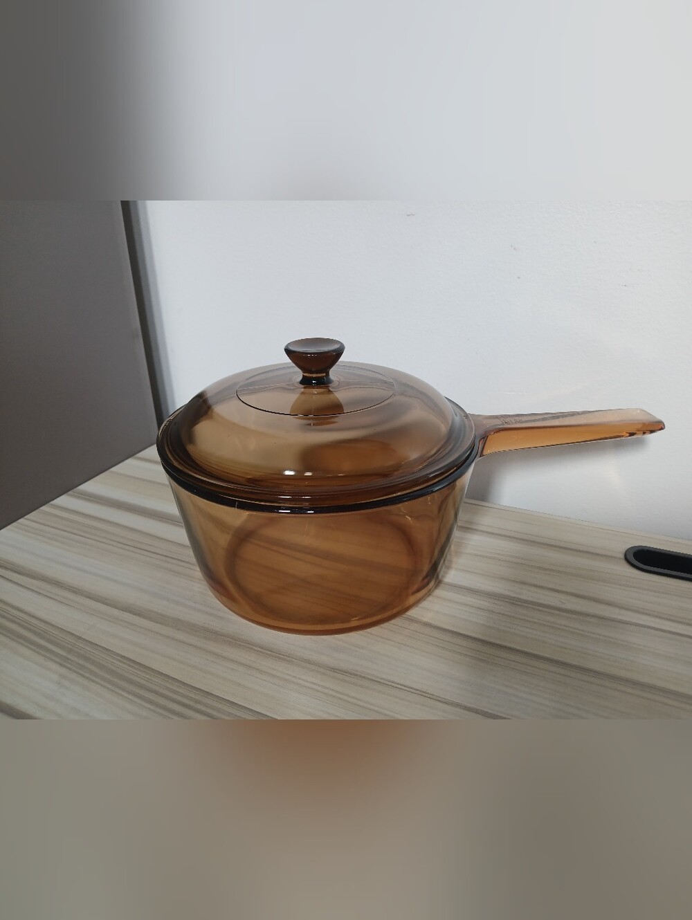 Vtg Corning Vision Amber Glass 1.5 L Saucepan Pot WITH LID France